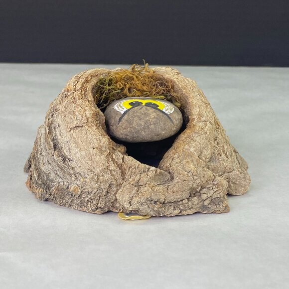 Vintage Painted Rock Owl in Wood Tree Branch Wall Decor - Picture 6 of 10